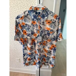 Havana Jim Men's White Blue Floral-Print Hawaiian Shirt Size M